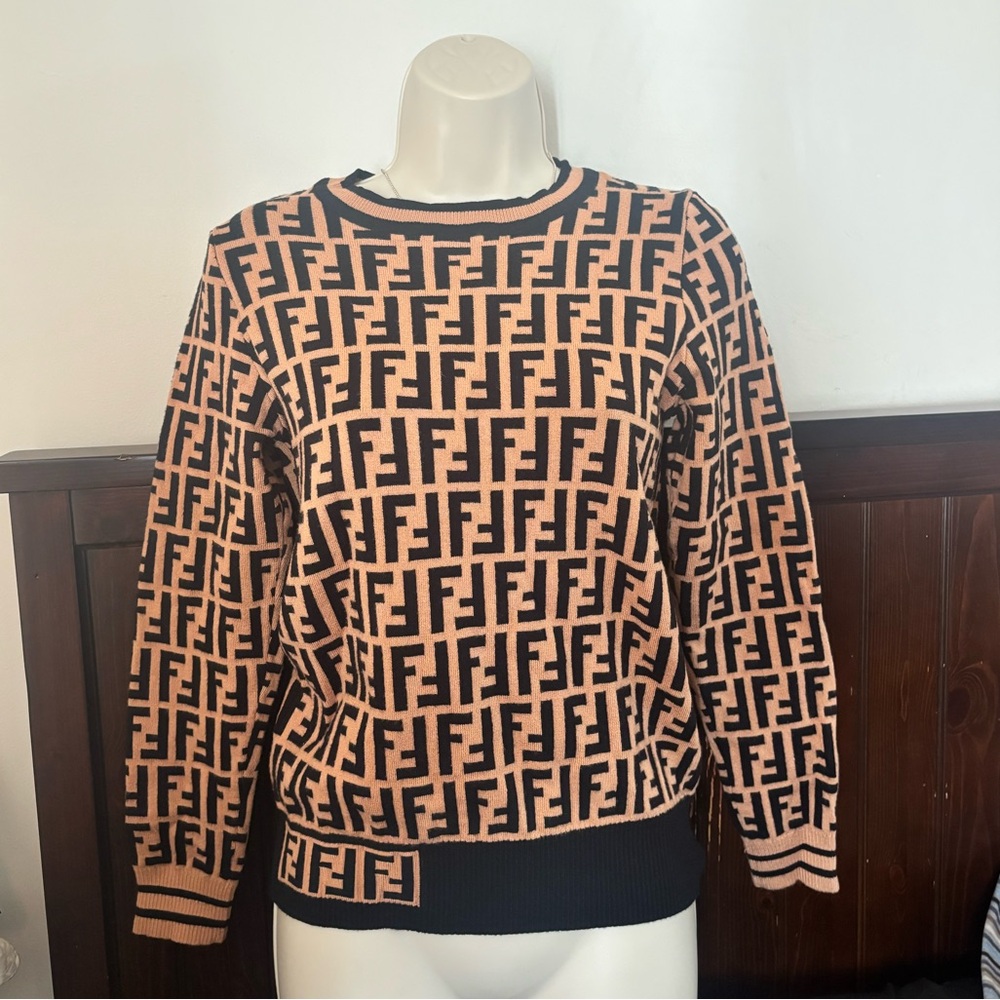 Fendi Brown and Black FF Logo Crewneck Sweater